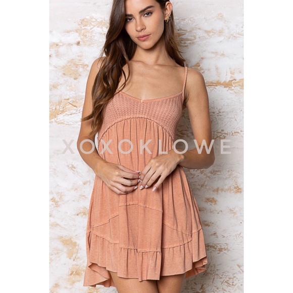 POL Terracotta Spaghetti Strap Ruffle Hem Mini Slip Dress - Picture 9 of 16